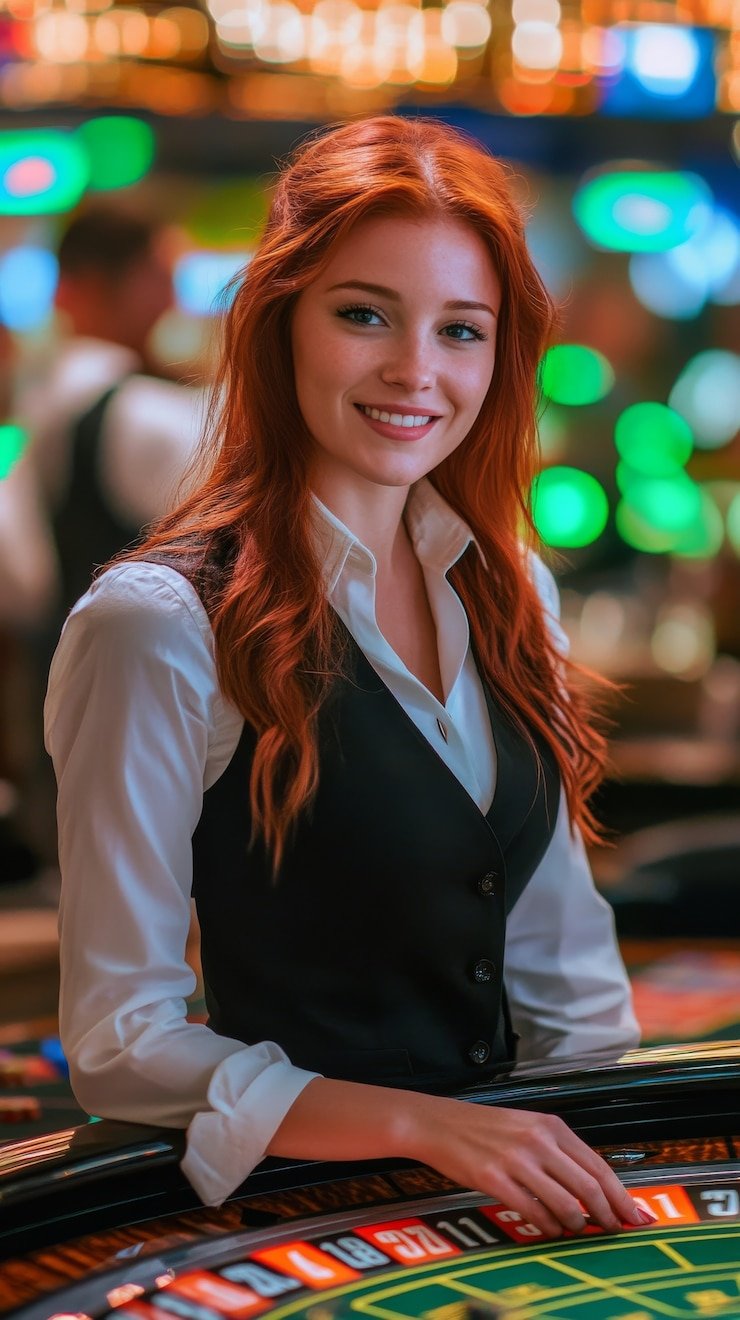 Live casino table with multi-camera dealer setup